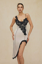 Asymmetric Lace Panel Midi Dress
