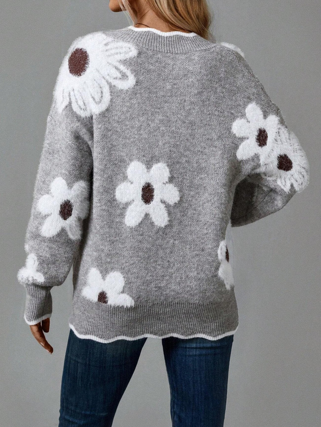 Florentine - Pull Floral Élégant avec Bordure Festonnée