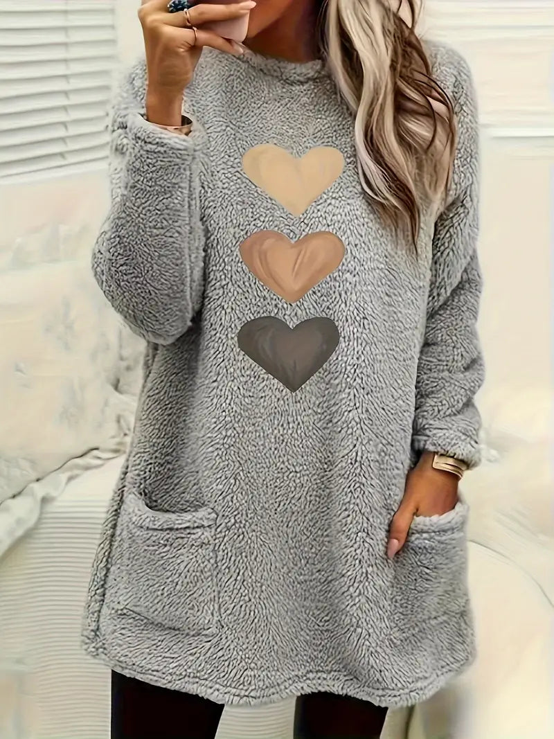 Édith - Sweatshirt Polaire Cœur Coloré avec Poches