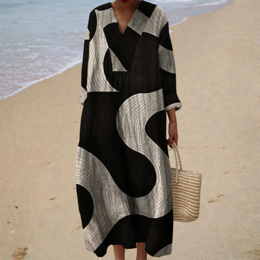 Isaline | Robe Longue Graphique Élégante