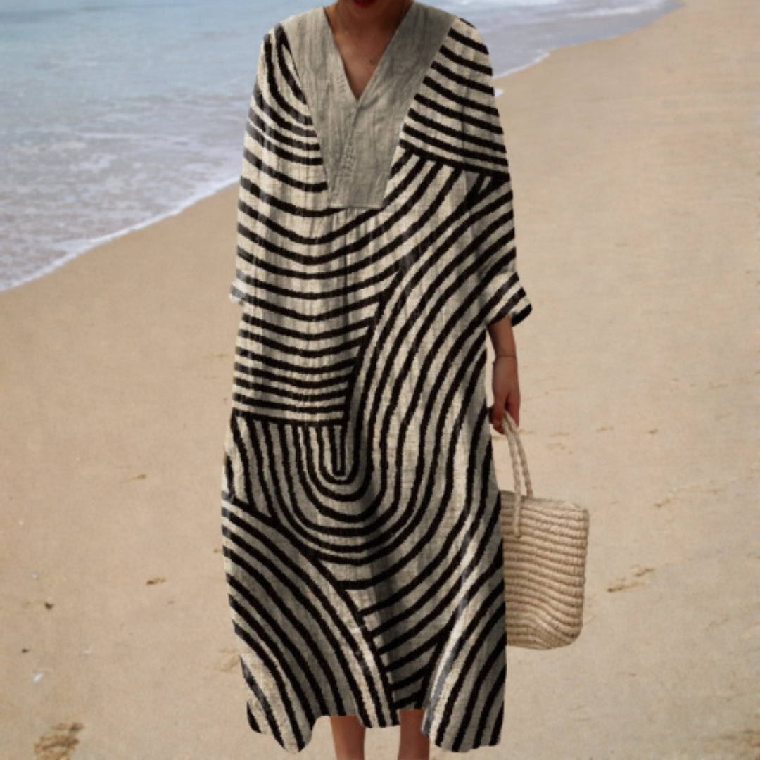 Solène | Robe Longue Graphique - Élégante et Moderne