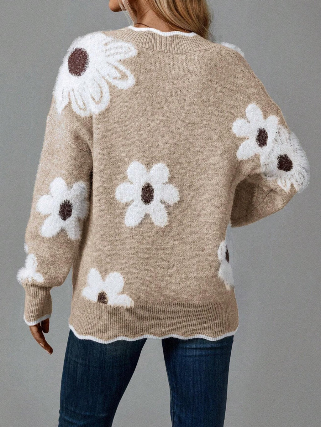Florentine - Pull Floral Élégant avec Bordure Festonnée