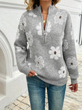 Paula - Sweater à zip floral à épaules tombantes