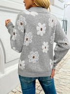 Paula - Sweater à zip floral à épaules tombantes