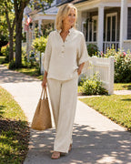 Marianne | Ensemble complet en lin avec manches chauve-souris et pantalon ample