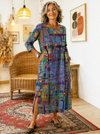 Manuela | Robe Imprimée avec Patchwork Ethnique