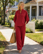 Marianne | Ensemble complet en lin avec manches chauve-souris et pantalon ample