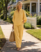Marianne | Ensemble complet en lin avec manches chauve-souris et pantalon ample