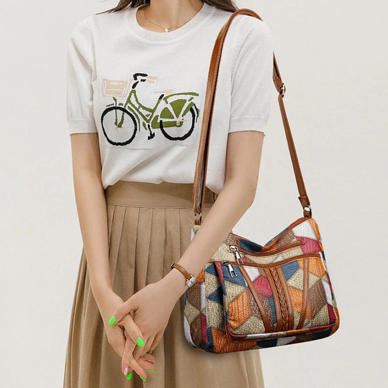 Eveline - Sac À Main En Cuir Véritable Style Mosaïque