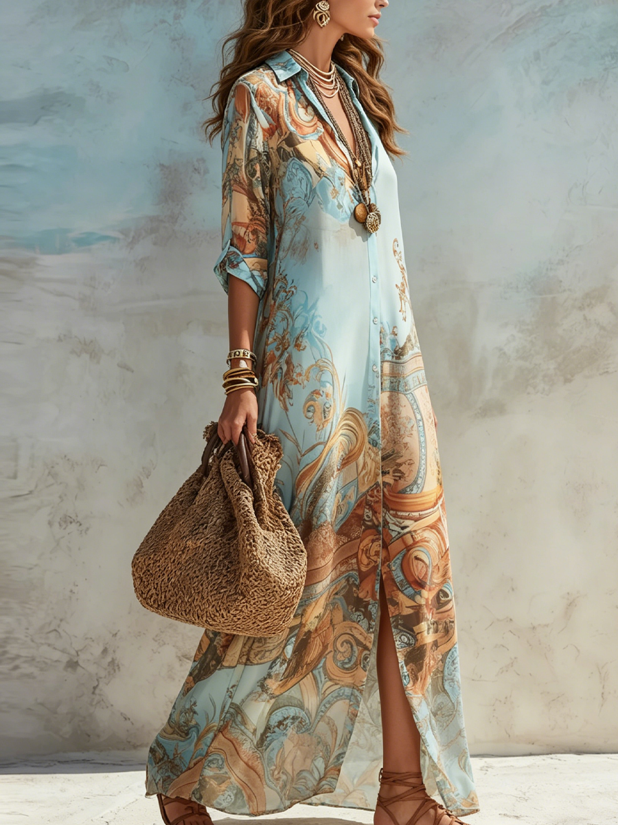 Béatrice | Robe Chemise Méditerranéenne Élégante