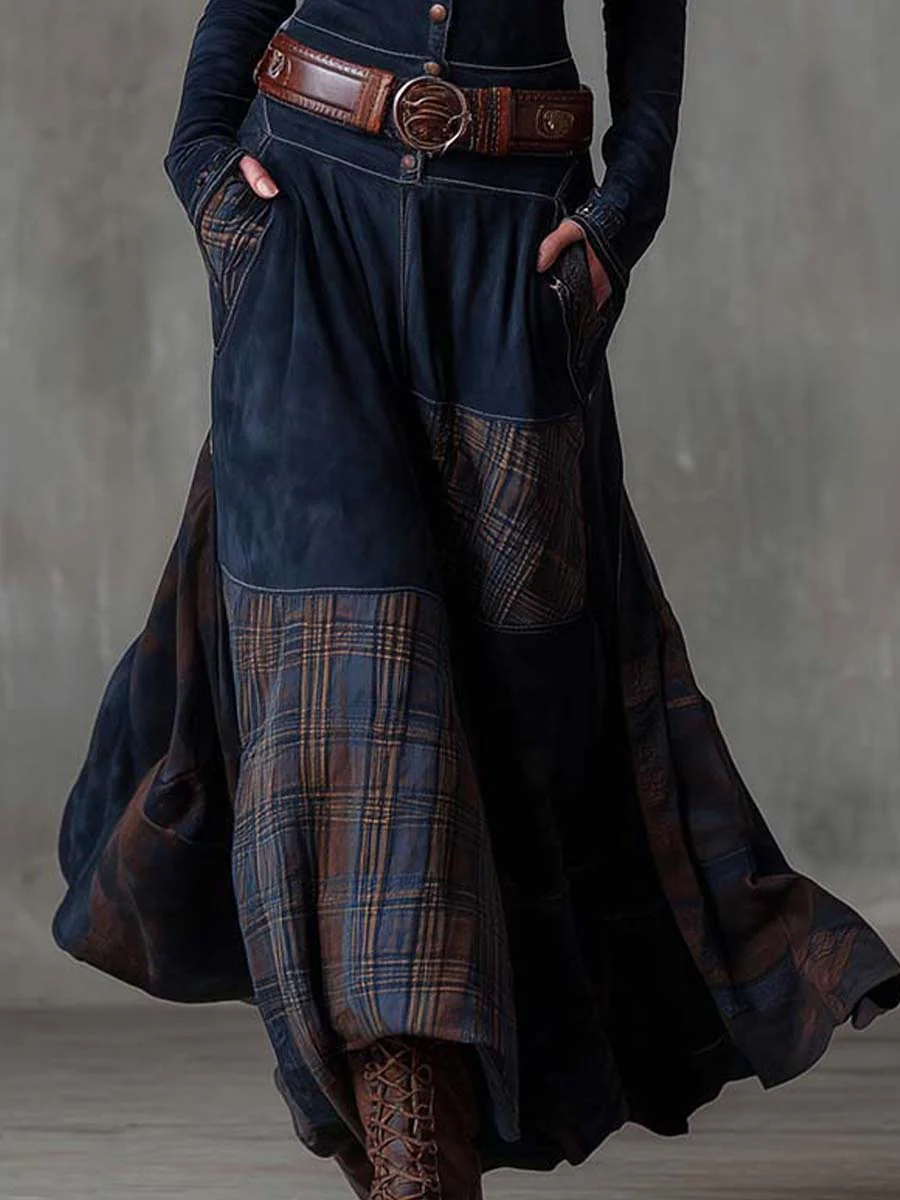 Eliza | Vintage Suede-Effect Plaid Maxi Dress