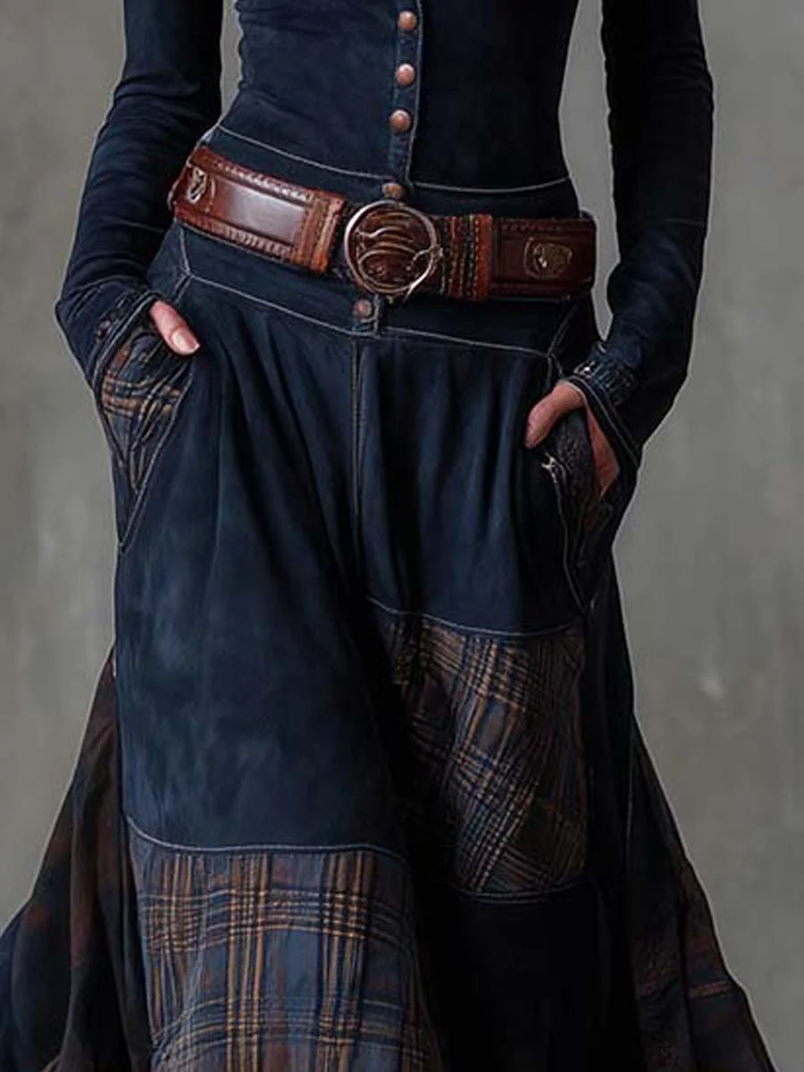 Eliza | Vintage Suede-Effect Plaid Maxi Dress