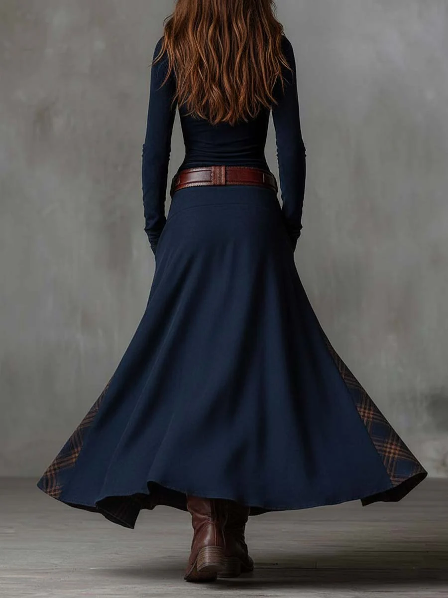 Eliza | Vintage Suede-Effect Plaid Maxi Dress
