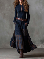Eliza | Vintage Suede-Effect Plaid Maxi Dress