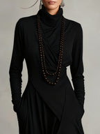 Seraphina | Asymmetrical Pleated Turtleneck Maxi Dress