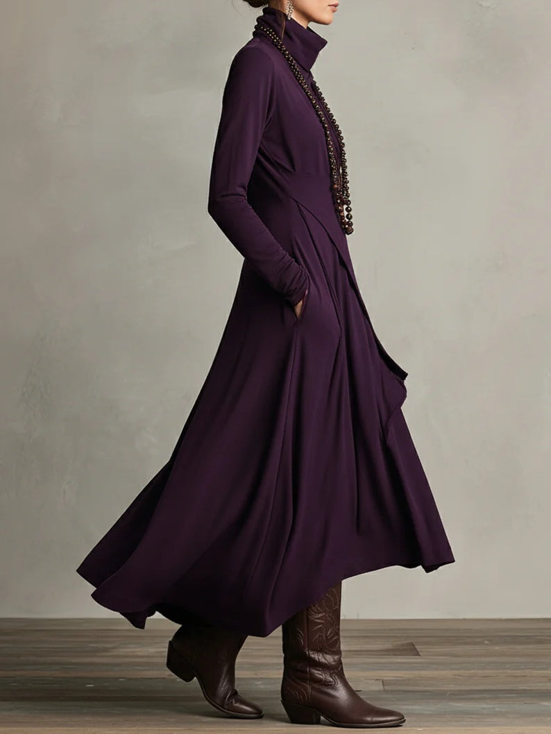 Seraphina | Asymmetrical Pleated Turtleneck Maxi Dress