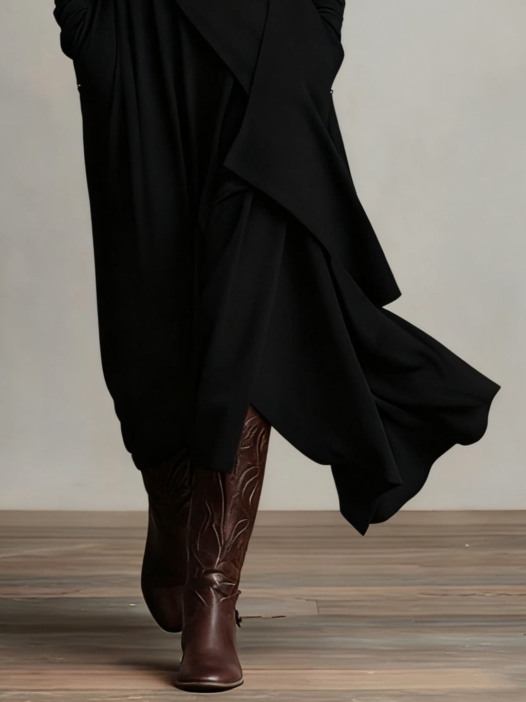 Seraphina | Asymmetrical Pleated Turtleneck Maxi Dress