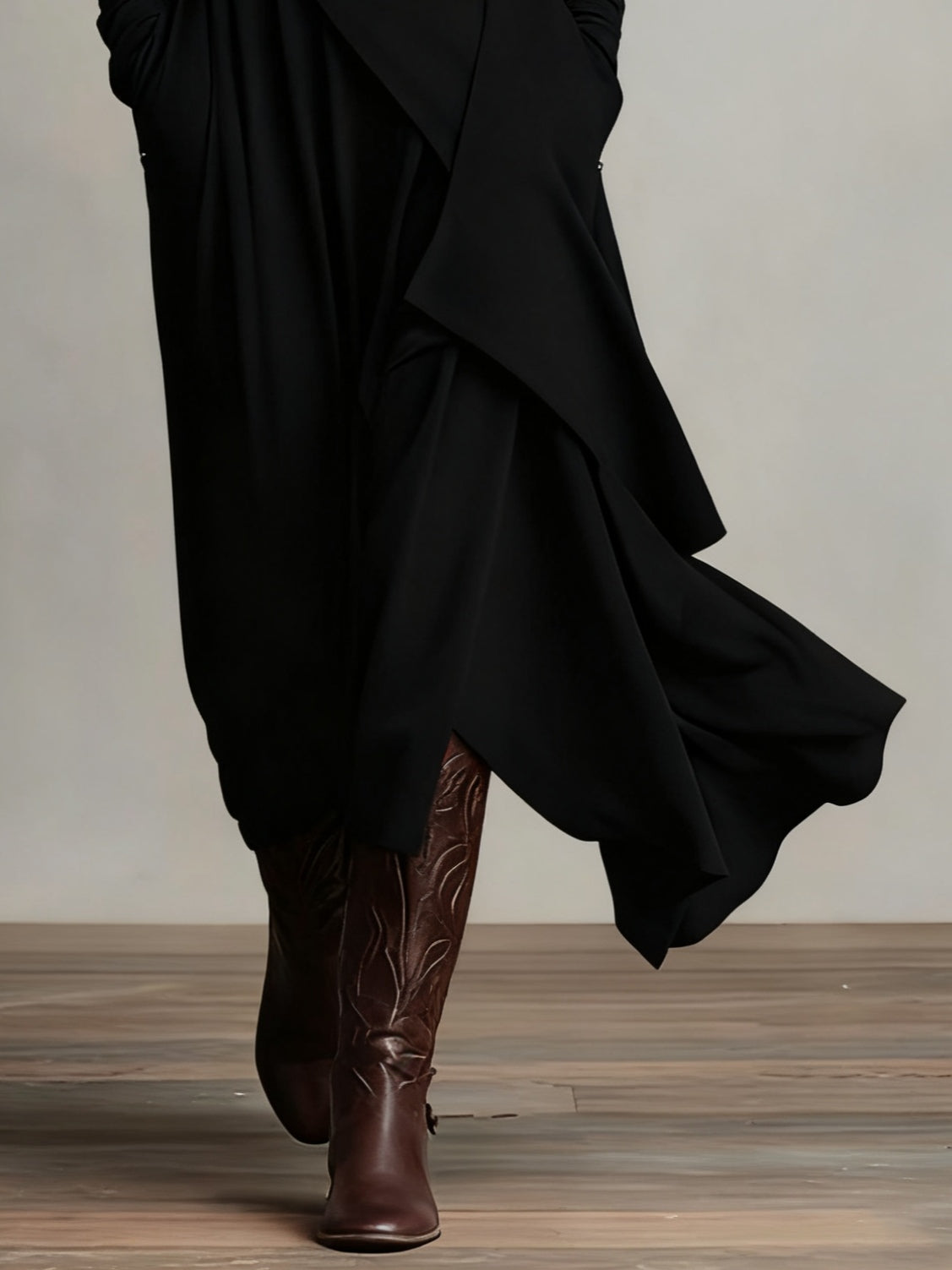 Seraphina | Asymmetrical Pleated Turtleneck Maxi Dress
