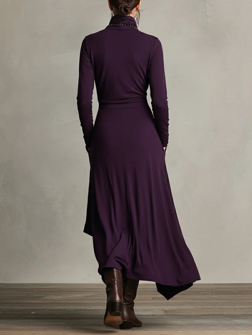 Seraphina | Asymmetrical Pleated Turtleneck Maxi Dress