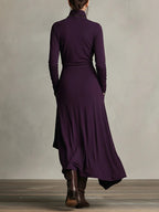 Seraphina | Asymmetrical Pleated Turtleneck Maxi Dress