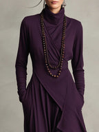 Seraphina | Asymmetrical Pleated Turtleneck Maxi Dress