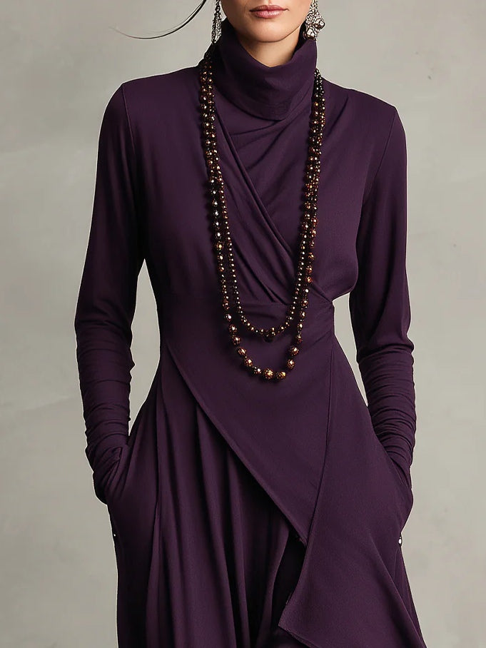 Seraphina | Asymmetrical Pleated Turtleneck Maxi Dress