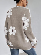 Florentine - Pull Floral Élégant avec Bordure Festonnée
