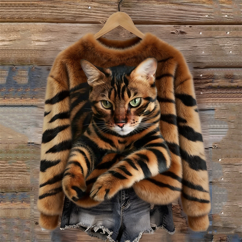 Rosilda - Sweat En Peluche Douillet À Motif Tigre Et Chat Tigré