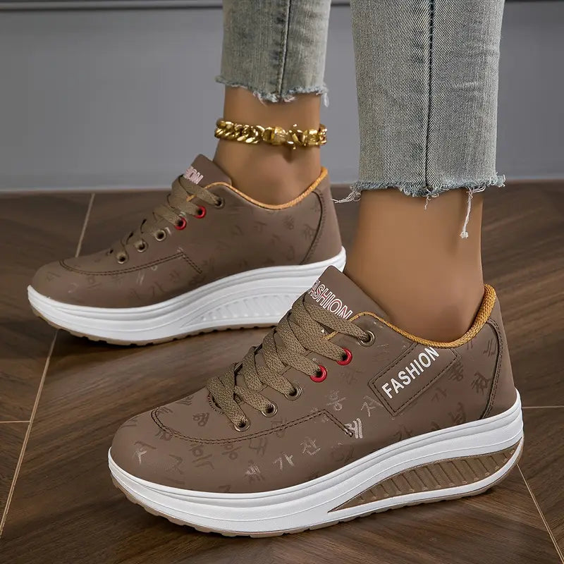 Florianne - Baskets femme plateforme lacets cuir synthétique confort quotidien