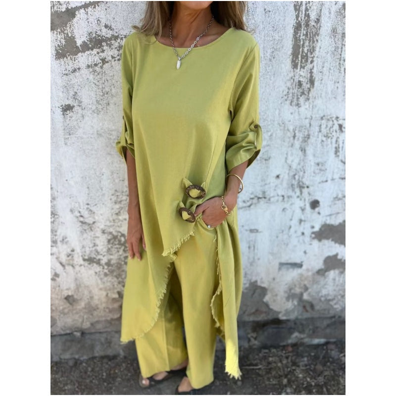 Avory | New Cotton-Linen Dress + Pants - Comfortable Two-Piece Set