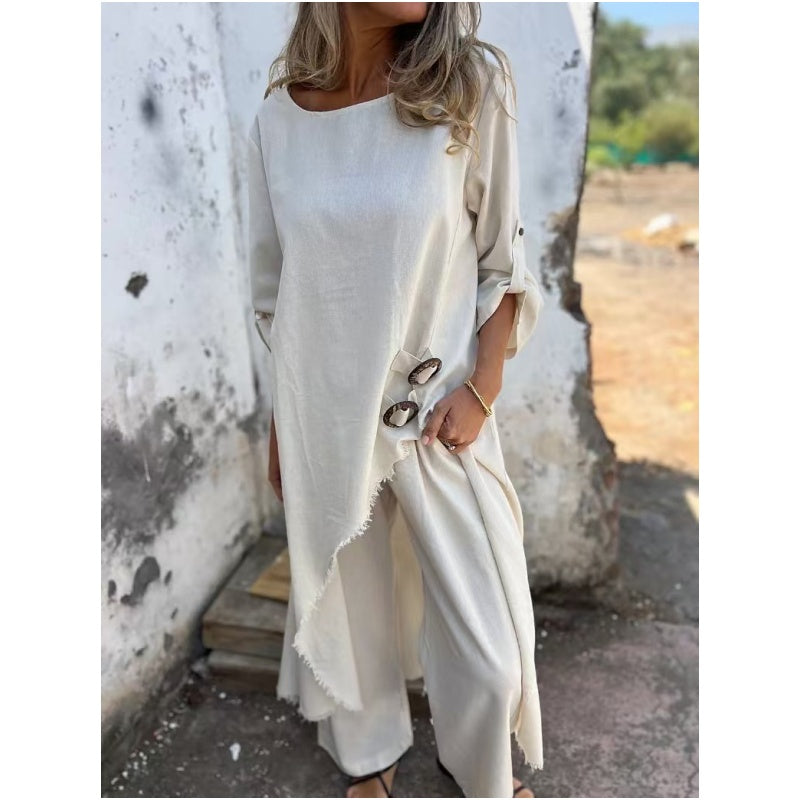 Avory | New Cotton-Linen Dress + Pants - Comfortable Two-Piece Set